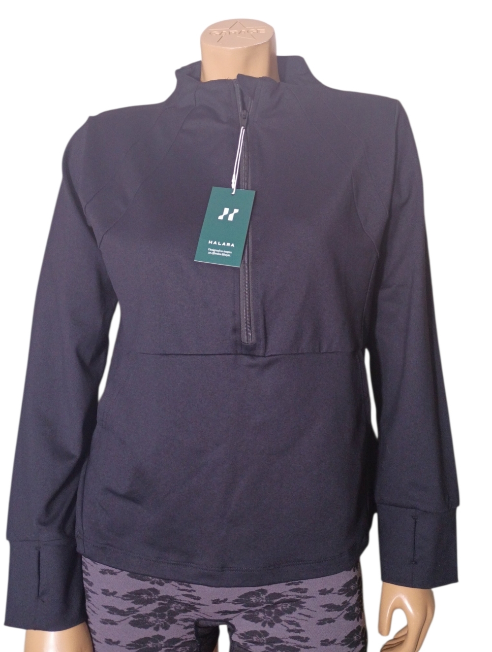 HALARA Black‎ Half-Zip Crewneck Pullover